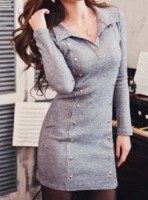 Robe cloutée col à revers manches longues Grise